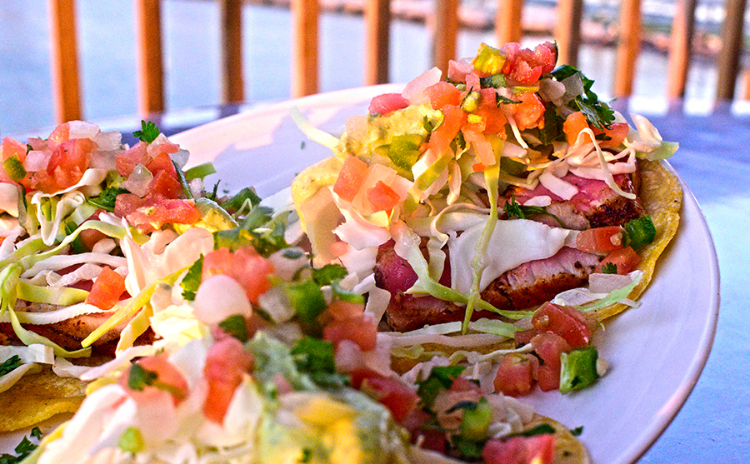 A plate of seafood tacos from Doc's Seafood & Steaks